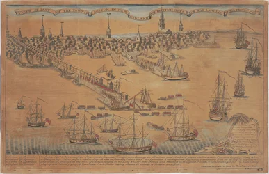 A View of Part of the Town of Boston In New England and British Ships of War Landing Their Troops!