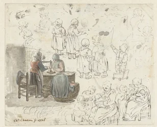 Sketches of Gold Weigher and Children