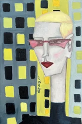 Blonde Woman Pink Glasses