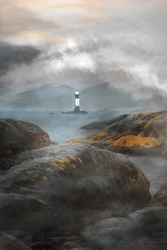 Misty Lighthouse Shore