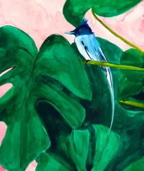 Tropical Bird Monstera Leaf