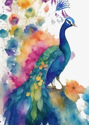Vibrant Watercolor Peacock