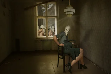 Eerie Gas Mask Woman