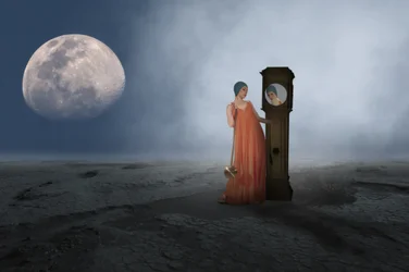 Woman Moon Clock Reflection