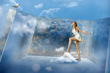 Woman Stepping on Clouds