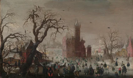 A Winter Landscape with Ice Skaters and an Imaginary Castle