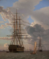 The Russian Ship of the Line "Asow" and a Frigate at Anchor in the Roads of Elsinore