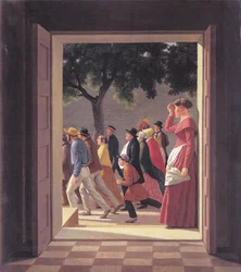 View Through a Door to Running Figures