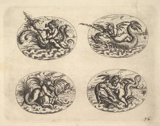 Four Ovals with Genii, Plates from the Neue Grotessken Buch, 1610