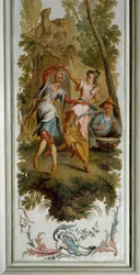 Chinoiserie: Dance scene, panel of the grand salon of the chateau de Champs sur Marne realized by Christophe Huet (1700-1759)