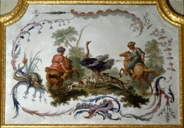 Ostrich Hunting Panel Painted by Christophe Huet