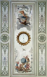 Panel of the large living room of the Chateau de Champs sur Marne with barometer and chinoiserie