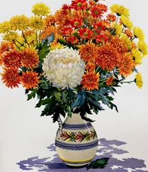 Chrysanthemums in a Patterned Jug, 2005