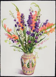 Larkspur and Gladioli in a Moroccan Vase
