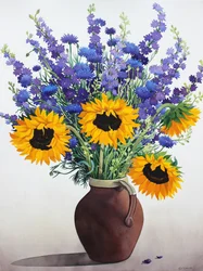 Summer Flowers in Brown Jug