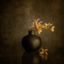 Golden Blossoms Dark Vase