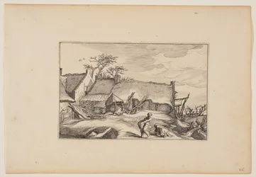A Farmhouse, Man Carrying a Basket in Foreground, from Landscapes
