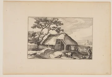 Barn, Herd Resting on his Stick in Right Foreground, from Landscapes