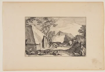 Barns, Woman and Dog in Right Foreground, from Landscapes