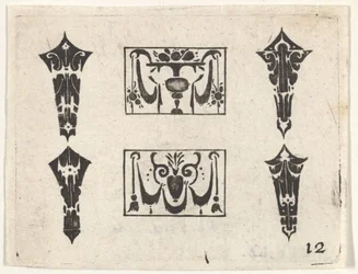 Blackwork Print with Two Horizontal Panels and Four Bezels