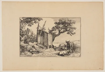 Dilapidated Barn with Herd and Cattle, from Landscapes