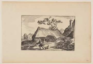 Farm with Shed for a Cart, Man with Barking Dog, from Landscapes