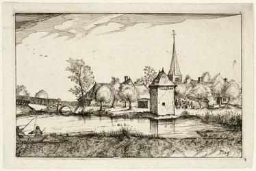 Pond and a Village, plate fifteen after Pictures of Farms, Country Houses and Rustic Villages