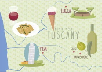 Map of Lucca and Pisa, Tuscany, Italy