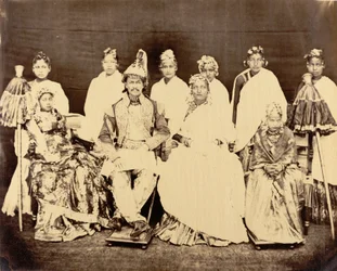 Jung Bahadoor with his principal wife, 2 daughters and slave girls