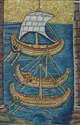 The Roman galleys. Mosaic from Ravenna, copy