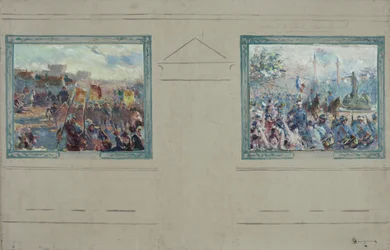 Sketch for the town hall of the 12th arrondissement of Paris: Military review. Parade at Place de la Nation, circa 1910