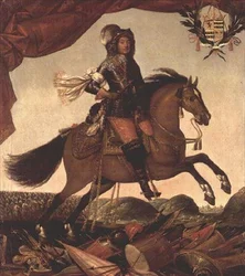 Equestrian Portrait of a General, Trophy of Arms in the Foreground and Cavalry Beyond