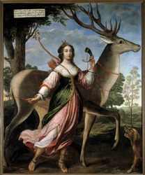 Portrait of Marie de Rohan - Montbazon, Duchess of Luynes then Chevreuse (1600-1679) as a hunter Diana, with a deer