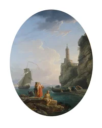 A Mediterranean Coastline with an Amorous Couple and Fishermen