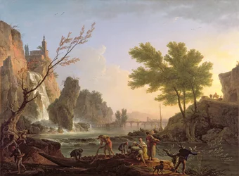 Fisherman in a Landscape with a Cascade and a Bridge