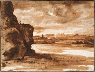 Tiber Landscape North of Rome with Dark Cloudy Sky, Between 1630 and 1640