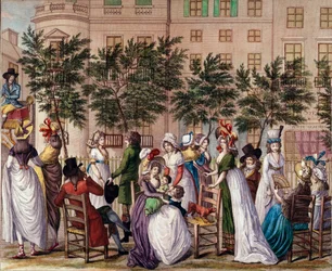 Fashion under the management board: “Le petit Coblenz”, the promenade Boulevard des Italians in Paris (lithograph)