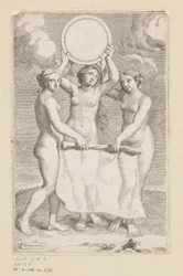 Three Graces with a Medallion (Title Page for: Balthazar de Vias, Charitum libri tres, 1660)