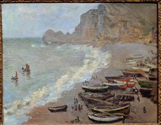 Etretat: the beach and the Amont gate by Claude Monet, 1883