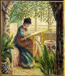 Madame Monet Embroidering (Camille au Metier) 1875