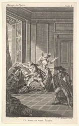 A Man Curled Up in a Chair Looks Toward Another Man Who Approaches Him from the Left, ca. 1784