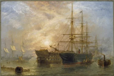 Her Majesty’s Troop-Ships Receiving Stores in Portsmouth Harbor