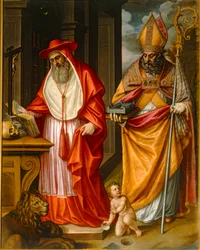Saints Hieronymus and Augustinus of Hippo, Fathers of the Church, with a Model of the Escorial