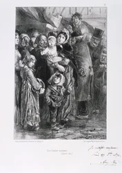 Franco-Prussian War 1870-1871. Siege of Paris 19 Sept 1870-28 Jan 1871. A national soup kitchen in Paris, January 1871. From a series of lithographs by Clement August Andrieux on the Gardes Nationales. Food Shortage Hunger