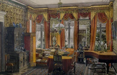 Berlin drawing room, watercolor by Conrad von Muralt