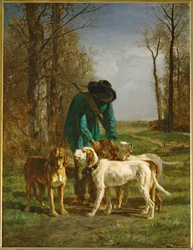 Gamekeeper Stopped Near His Dogs