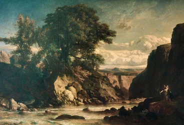 Landscape showing Tobias and angel, by Constant Troyon