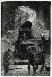 The casting of steel at the cockerill establishments in Seraing. Engraving by C.Meunier to illustrate the story 