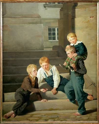 Boys Playing Dice in Front of Christiansborg Palace in Copenhagen
