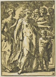 A Woman, a Child, and Figures around a Pedestal